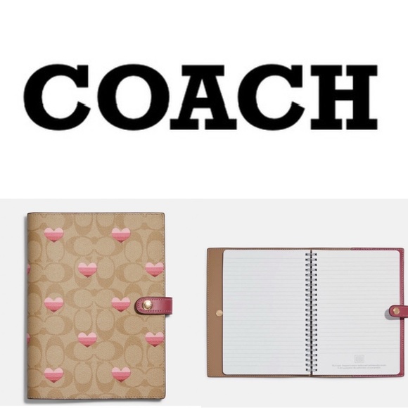 NEW Coach Signature Coated Canvas Leather Stripe Heart Print Notebook Journal - Picture 9 of 16
